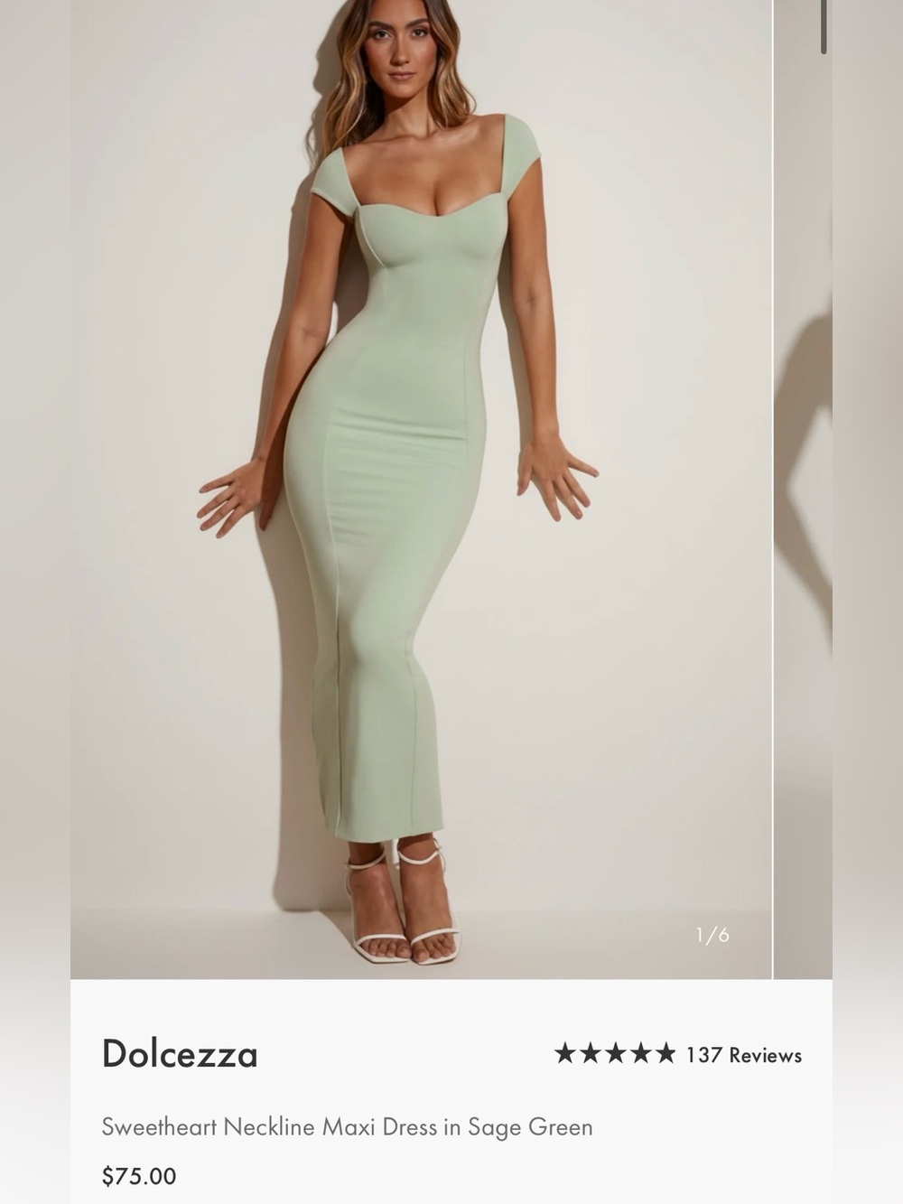 Oh Polly Dolcezza Sweetheart Neckline Maxi Dress in Sage Green